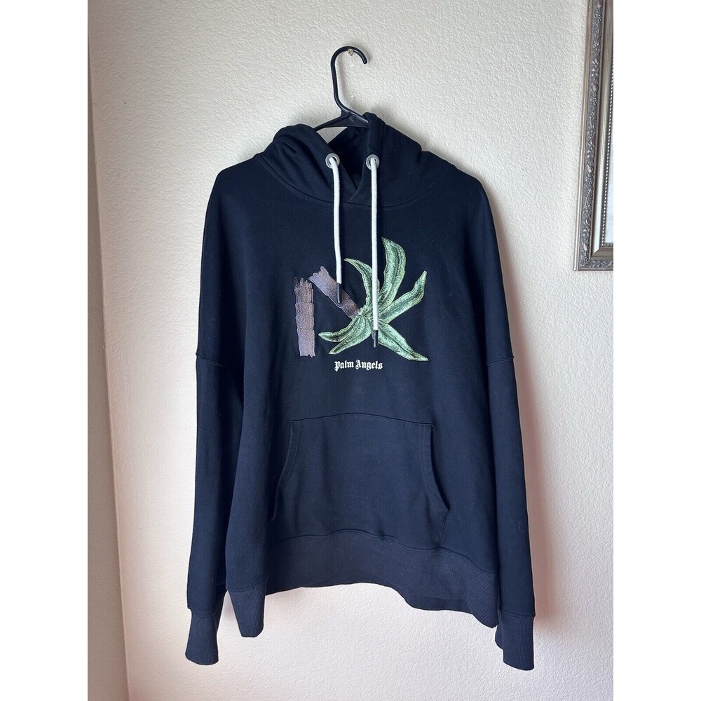 Palm Angels Oversize Black Hoodie with Broken Palm Tree Size Large Gently Used